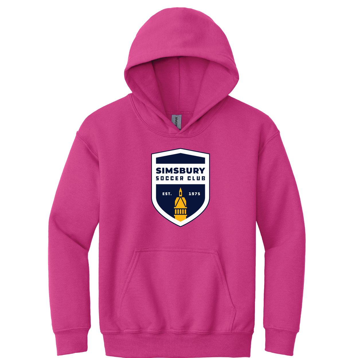 PINK Hooded Sweatshirt: Simsbury Soccer Club Full Front Logo