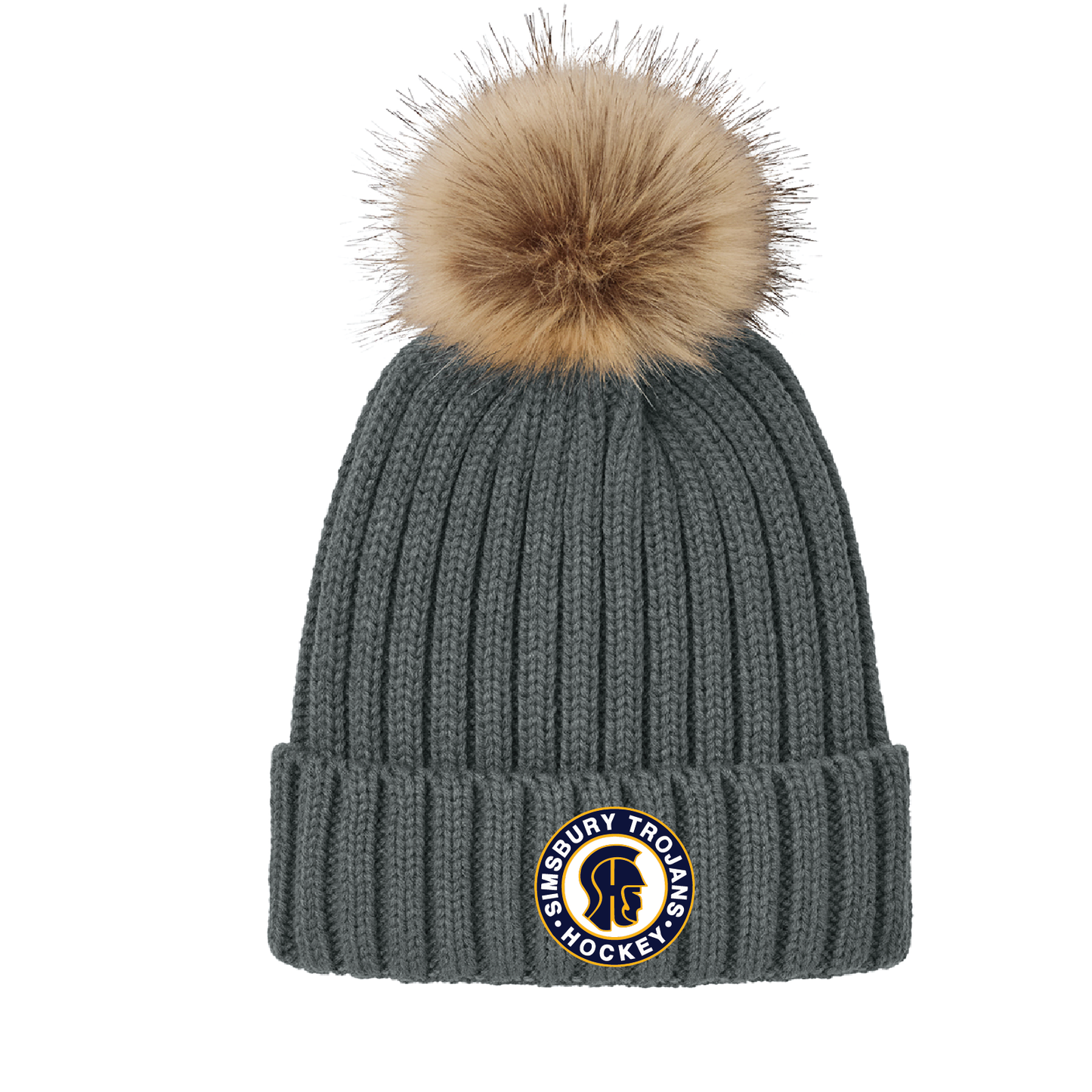 SHS Trojans Hockey: Faux Fur Pom Beanie. C990