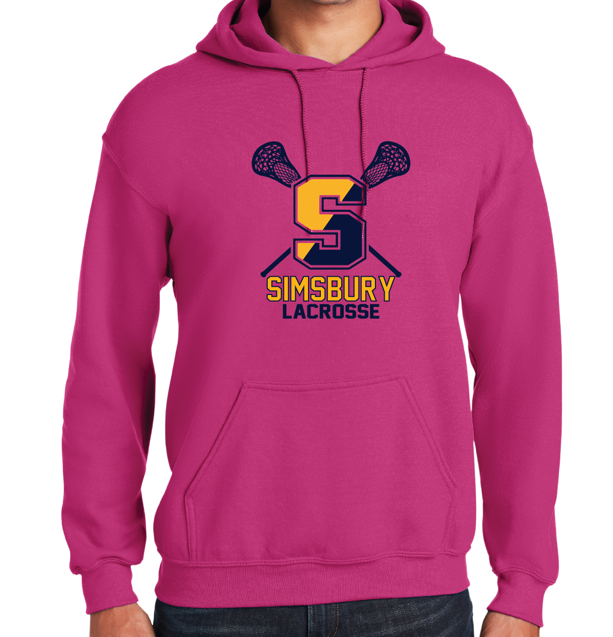 PINK Hooded Sweatshirt Gildan 50/50: Simsbury Lax S Sticks