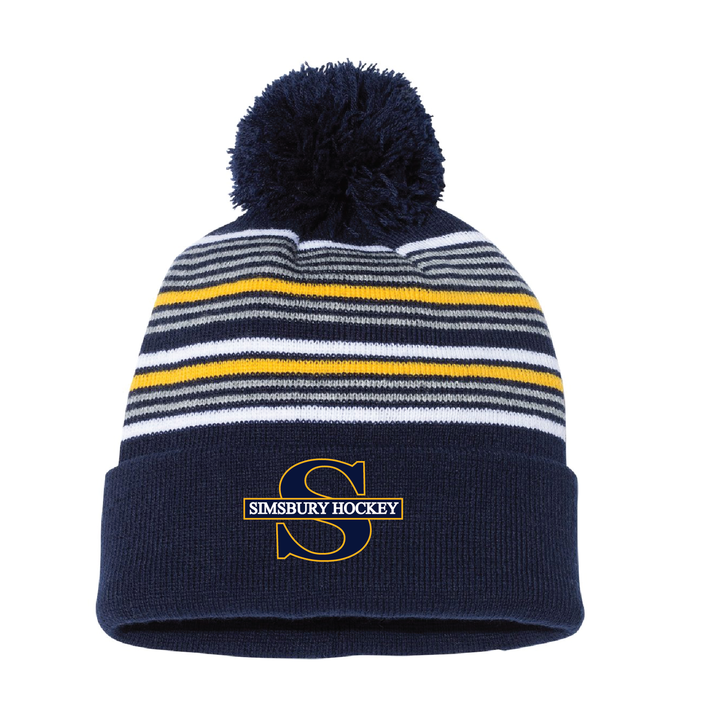 Sportsman Striped Pom-Pom Beanie: Simsbury Youth Hockey