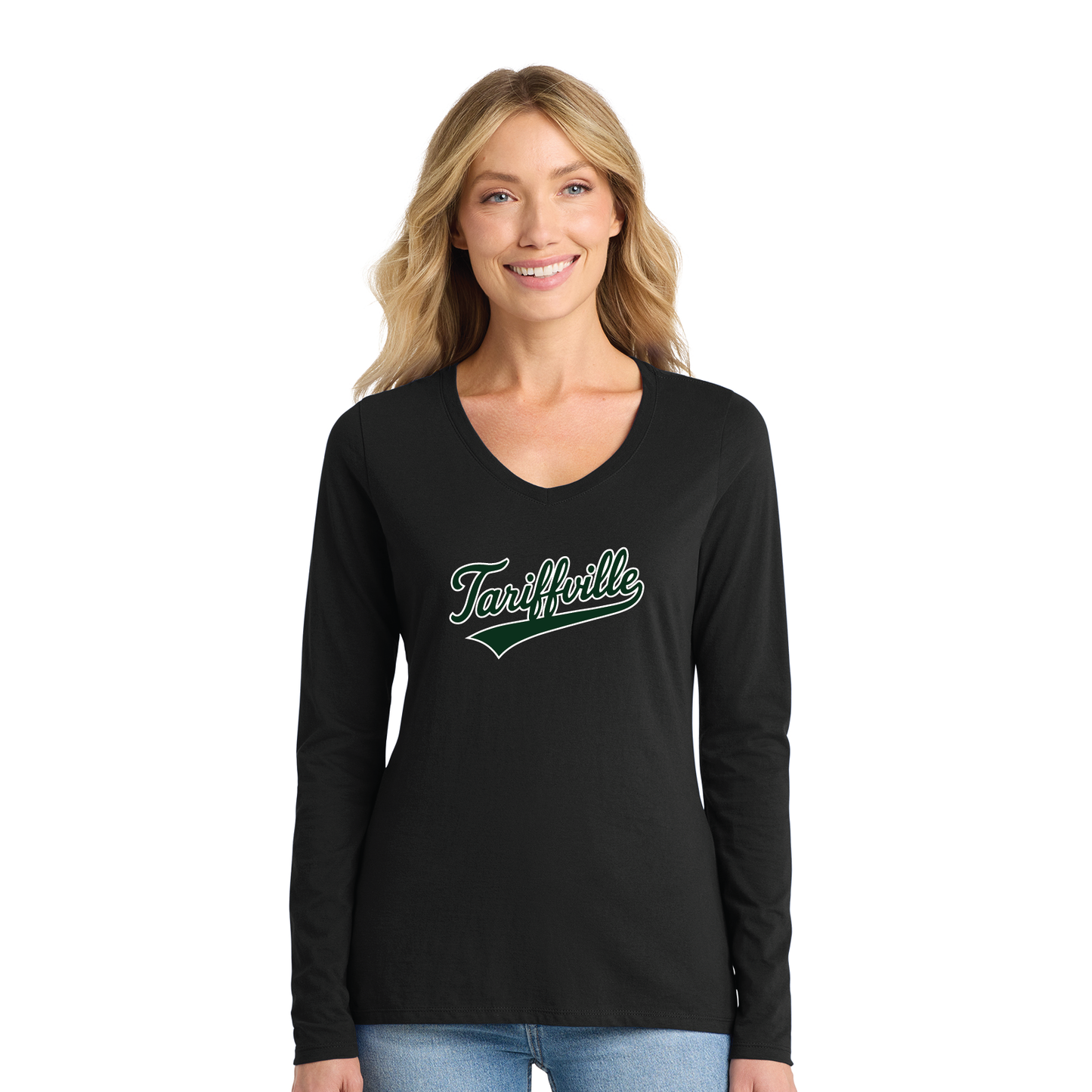 T-Ville Village Association: Soft Cotton Longsleeve V Neck T-Shirt Women's