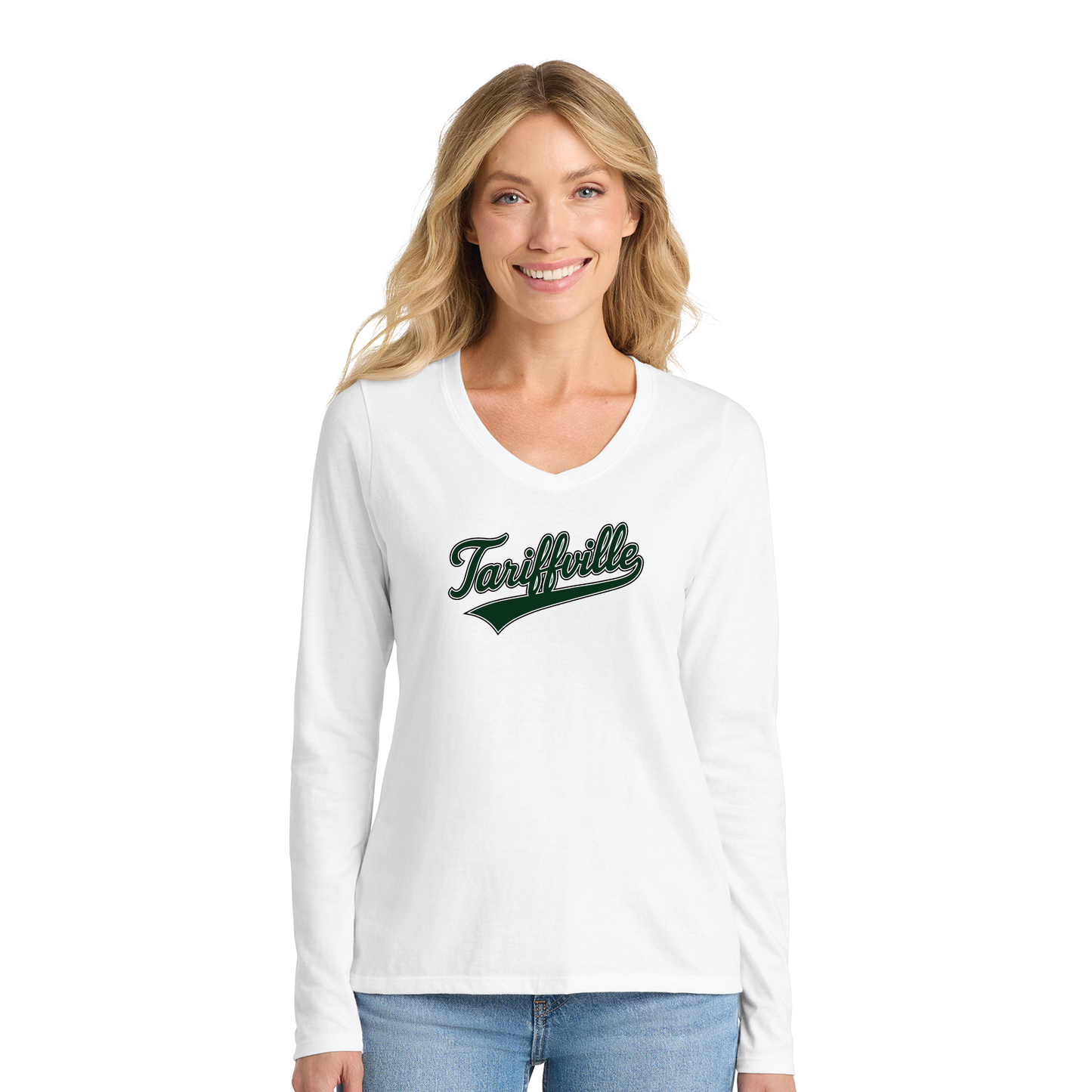 T-Ville Village Association: Soft Cotton Longsleeve V Neck T-Shirt Women's