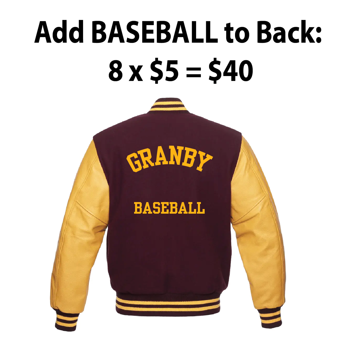 Varsity Jacket: Add BASEBALL to Back