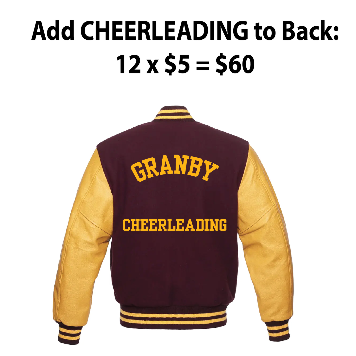 Varsity Jacket: Add CHEERLEADING to Back