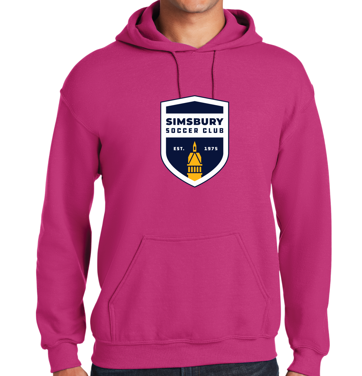 PINK Hooded Sweatshirt: Simsbury Soccer Club Full Front Logo