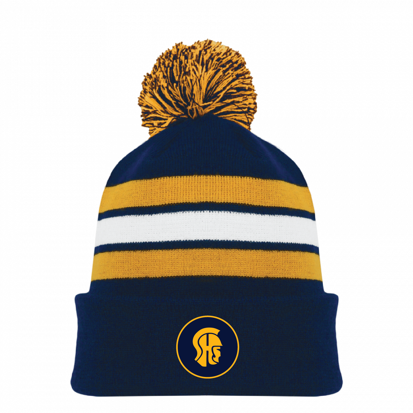 Athletic Knit Winter Pom Hat: SHS Trojan Head Circle