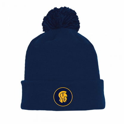 Athletic Knit Winter Pom Hat: SHS Trojan Head Circle