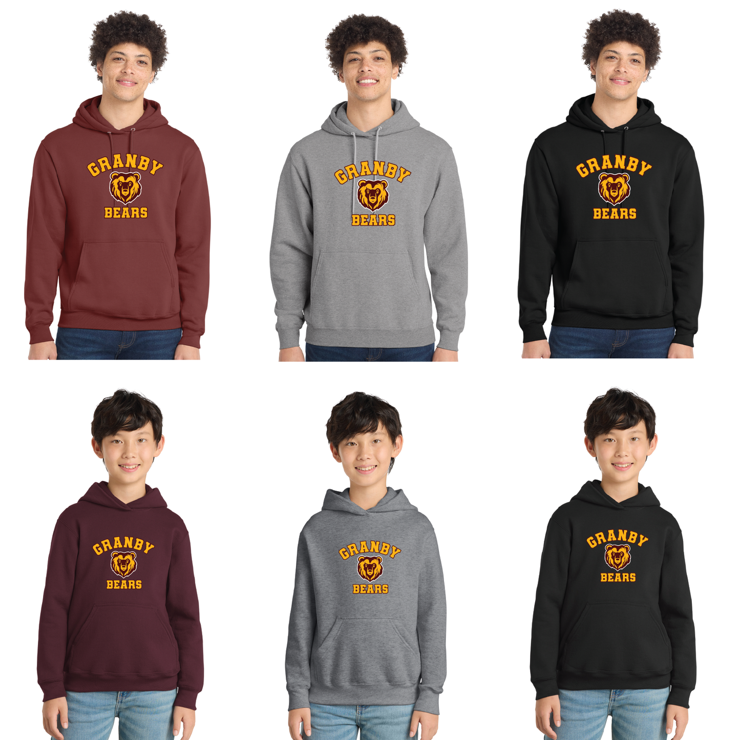 Granby Bears PTO: Youth & Adult Port & Co™ Core Fleece Pullover Hooded Sweatshirt. PC78H