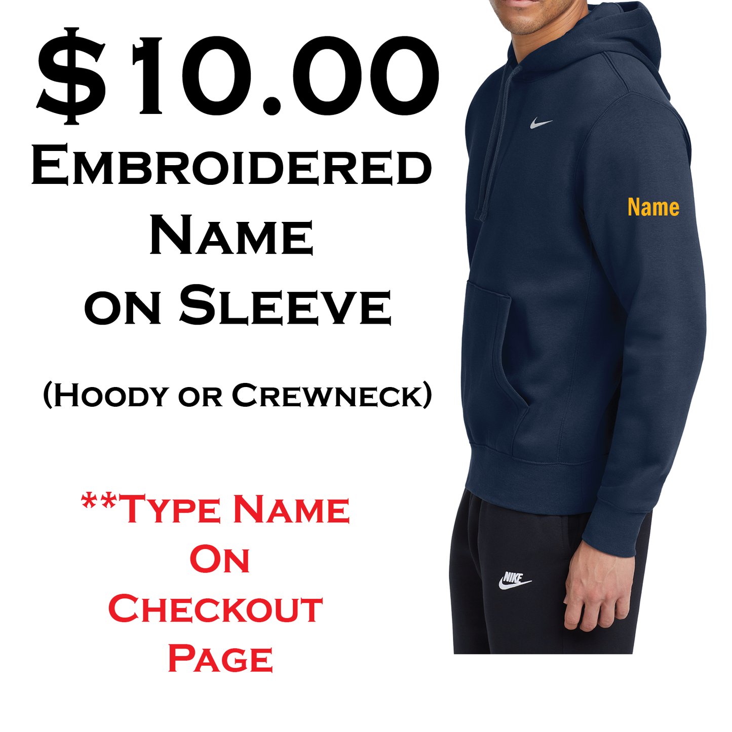 $10 Embroidered Name on Sleeve