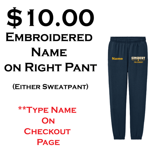 $10 Embroidered Name on Right Pant