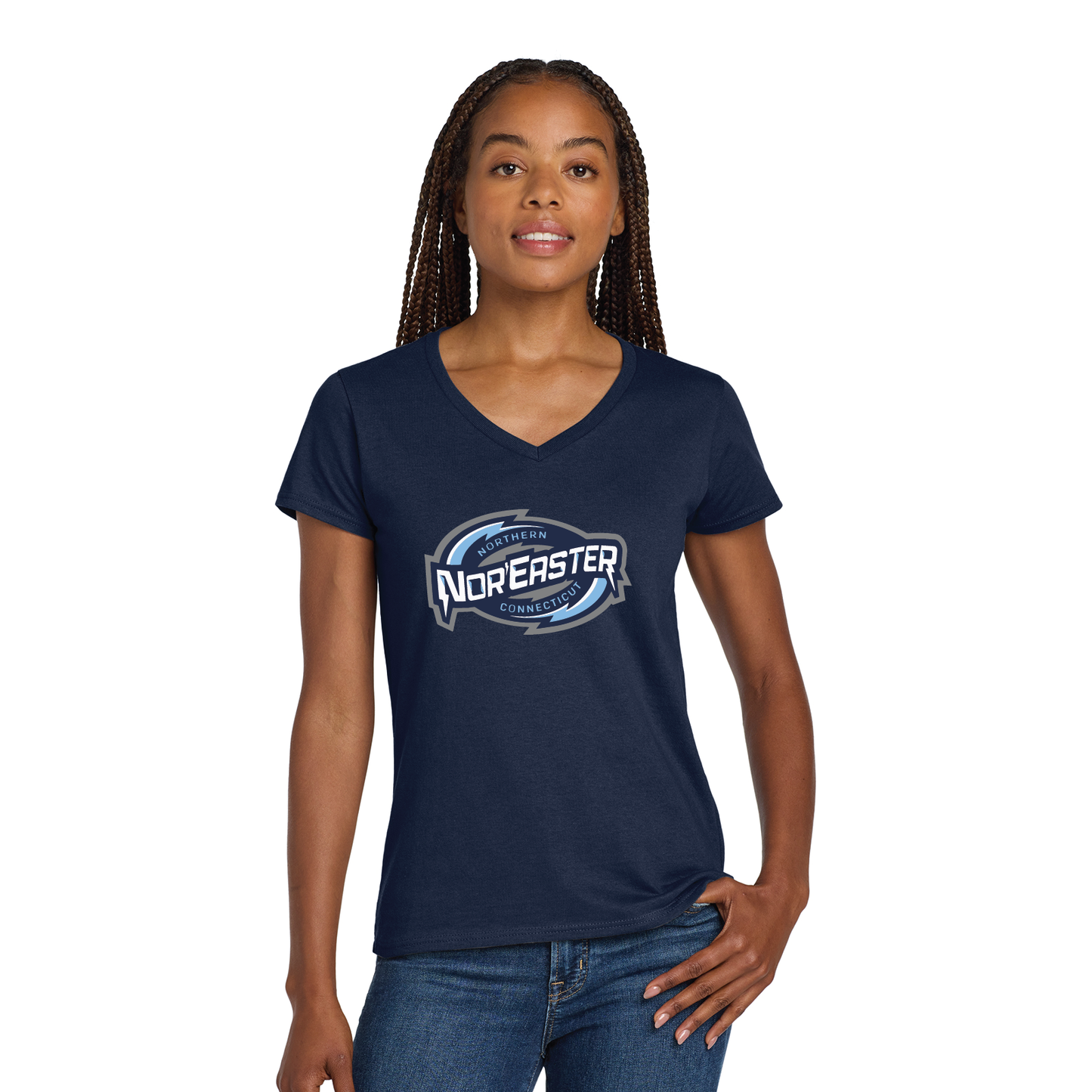 Noreaster Hockey: Women's V Neck Cotton T Shirt 5V00L