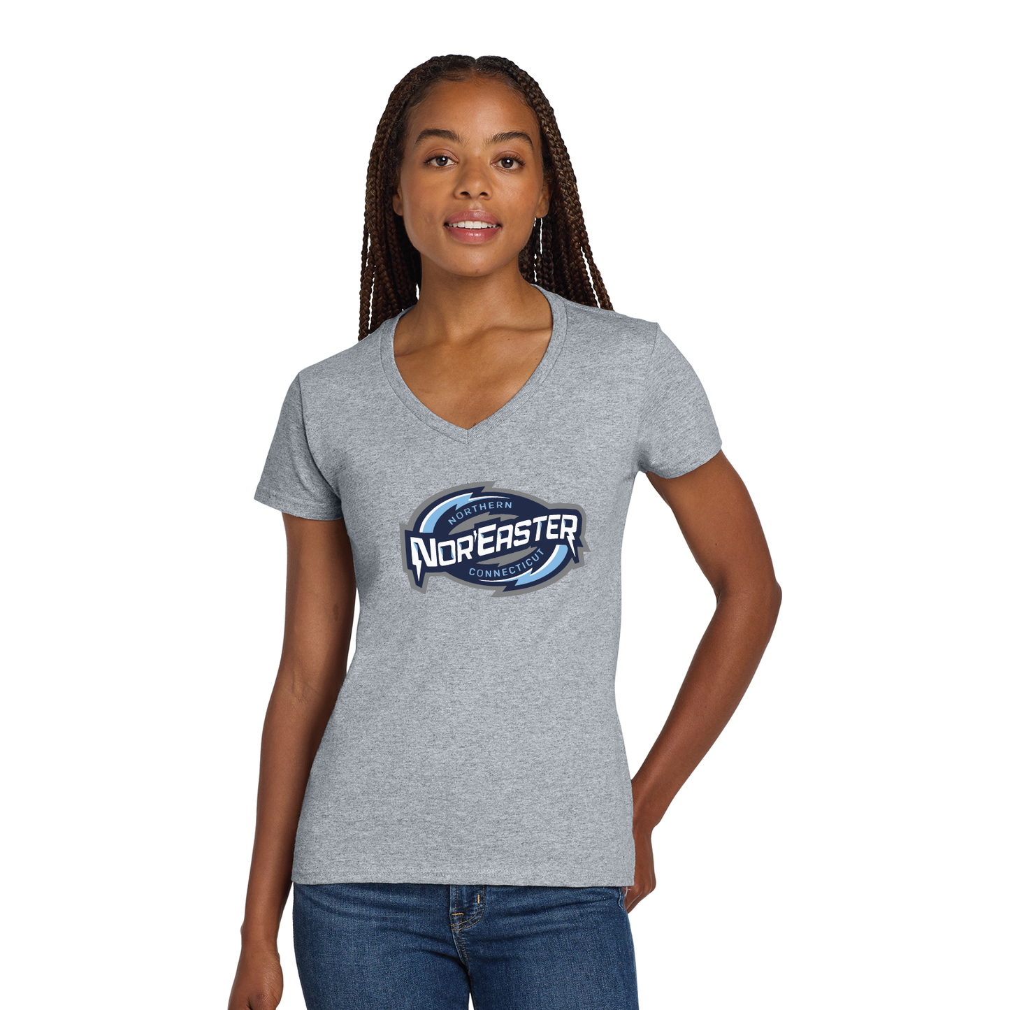 Noreaster Hockey: Women's V Neck Cotton T Shirt 5V00L