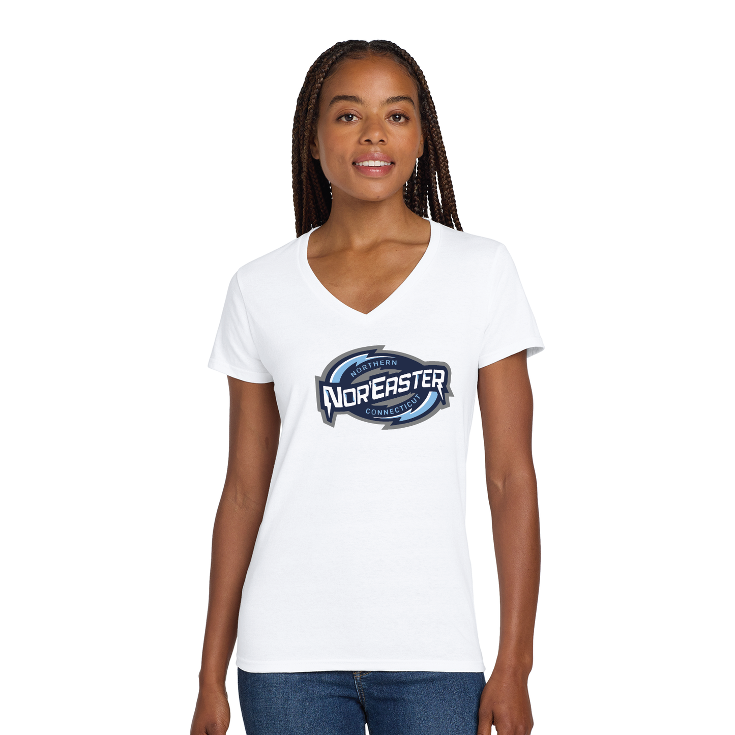Noreaster Hockey: Women's V Neck Cotton T Shirt 5V00L