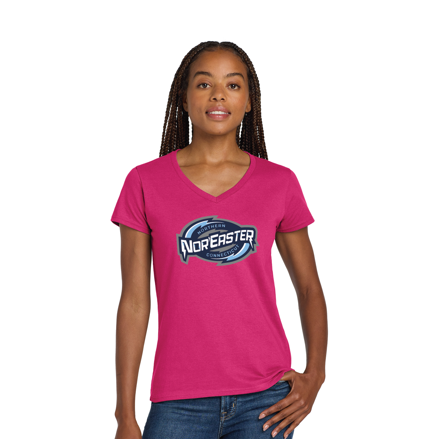 Noreaster Hockey: Women's V Neck Cotton T Shirt 5V00L