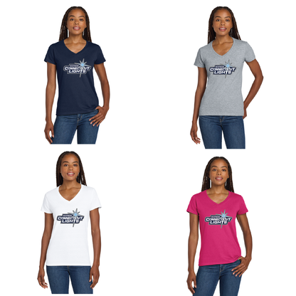 Northern Lights Hockey: Women's V Neck Cotton T Shirt 5V00L