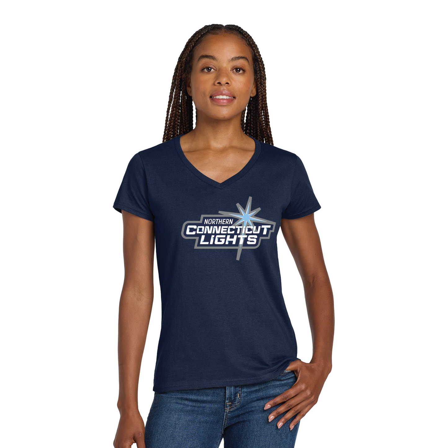 Northern Lights Hockey: Women's V Neck Cotton T Shirt 5V00L