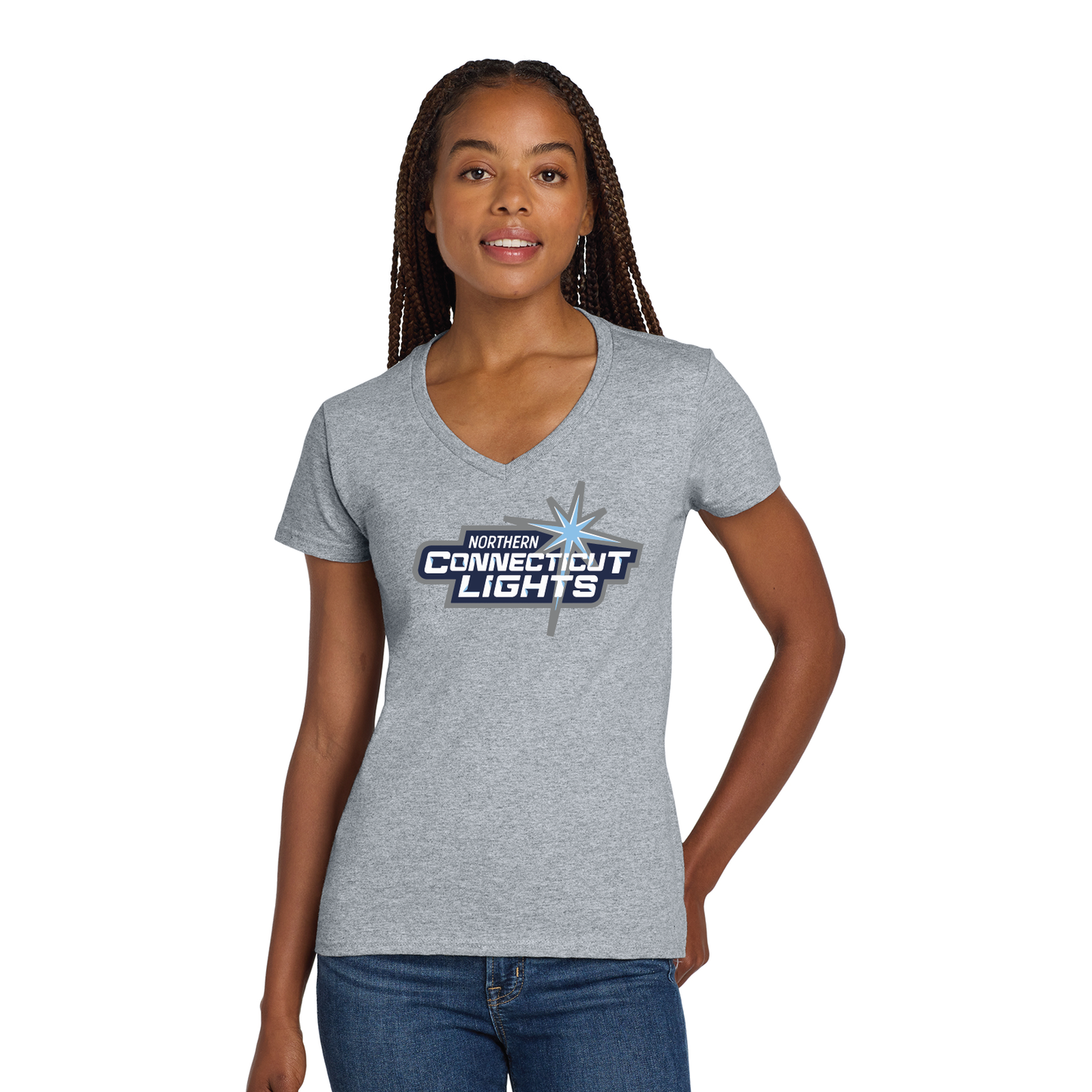 Northern Lights Hockey: Women's V Neck Cotton T Shirt 5V00L