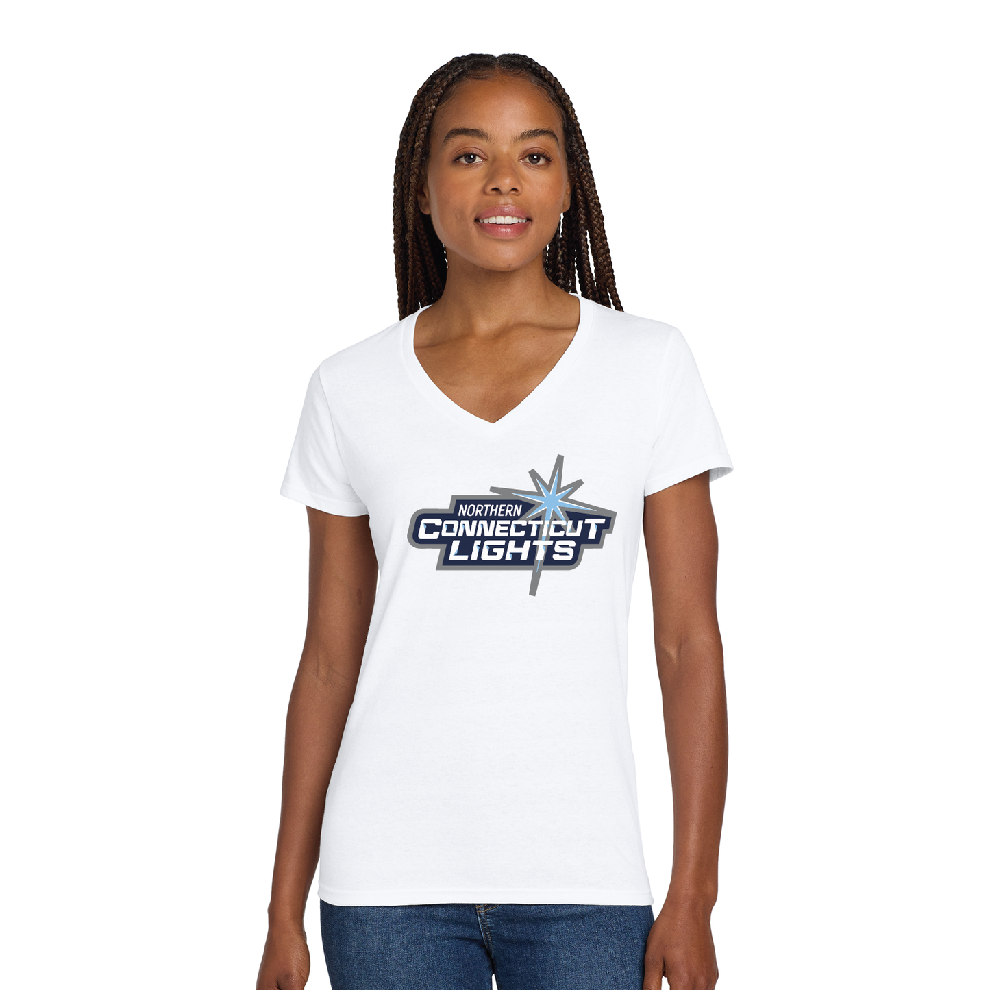 Northern Lights Hockey: Women's V Neck Cotton T Shirt 5V00L