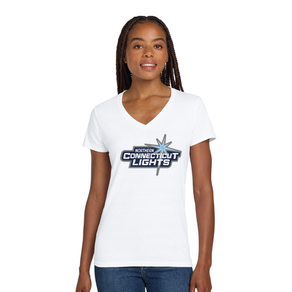 Northern Lights Hockey: Women's V Neck Cotton T Shirt 5V00L