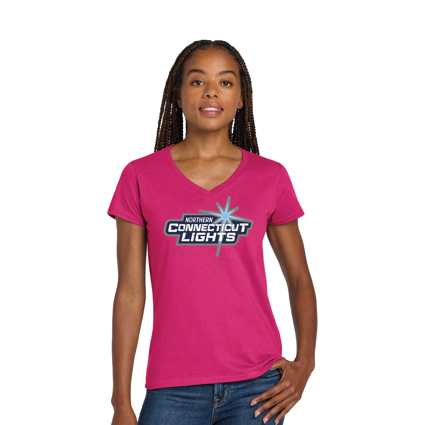 Northern Lights Hockey: Women's V Neck Cotton T Shirt 5V00L