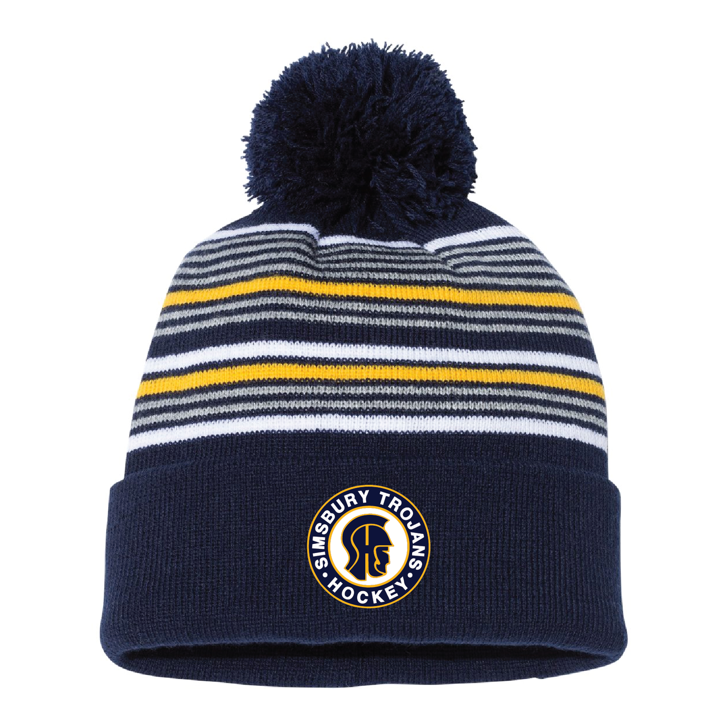 SHS Trojans Hockey: Sportsman Striped Pom-Pom Cuffed Beanie - SP60