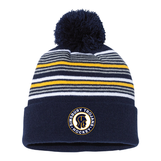 SHS Trojans Hockey: Sportsman Striped Pom-Pom Cuffed Beanie - SP60