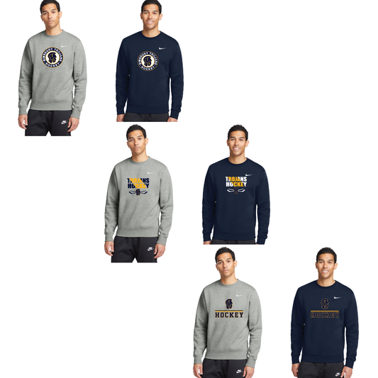 SHS Trojans Hockey: Nike Club Fleece Crew. CJ1614 (Choose Logo)