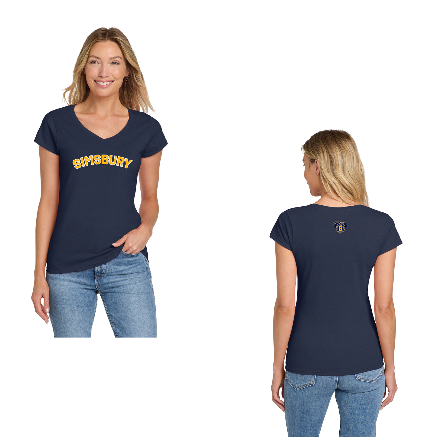 SLL 75th Anniv: Gildan Softstyle® T-Shirt. 64000 / 6400B / 64V00L: (SIMSBURY FRONT / 75TH BACK)