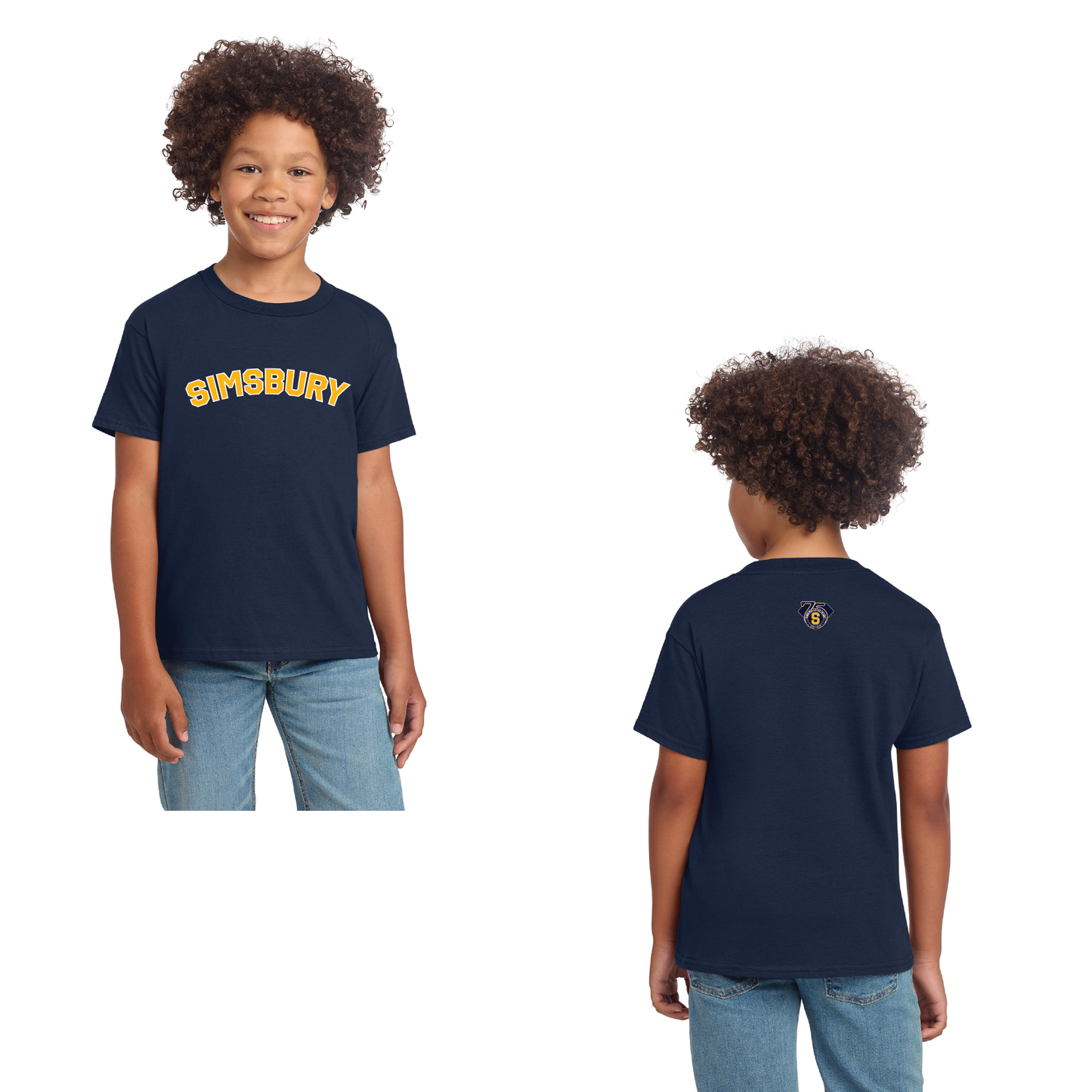 SLL 75th Anniv: Gildan Softstyle® T-Shirt. 64000 / 6400B / 64V00L: (SIMSBURY FRONT / 75TH BACK)