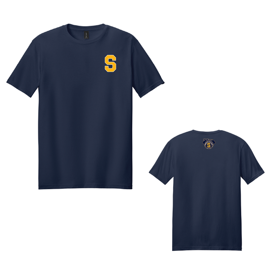 SLL: Gildan Softstyle® T-Shirt. S LEFT CHEST 75TH ANNIV BACK