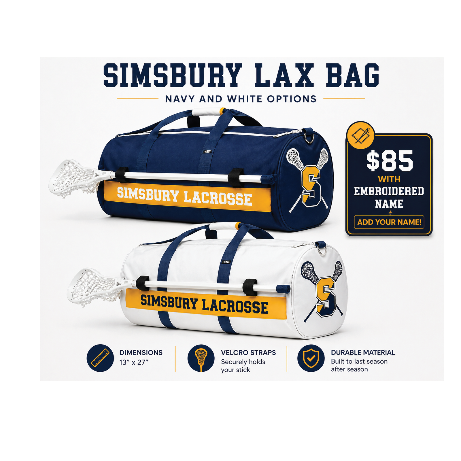 Simsbury Lacrosse Duffle Bag (Includes Embroidered Name) – Vincent ...