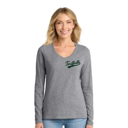 T-Ville Village Association: Soft Cotton Longsleeve V Neck T-Shirt Women's (Embroidered Logo)