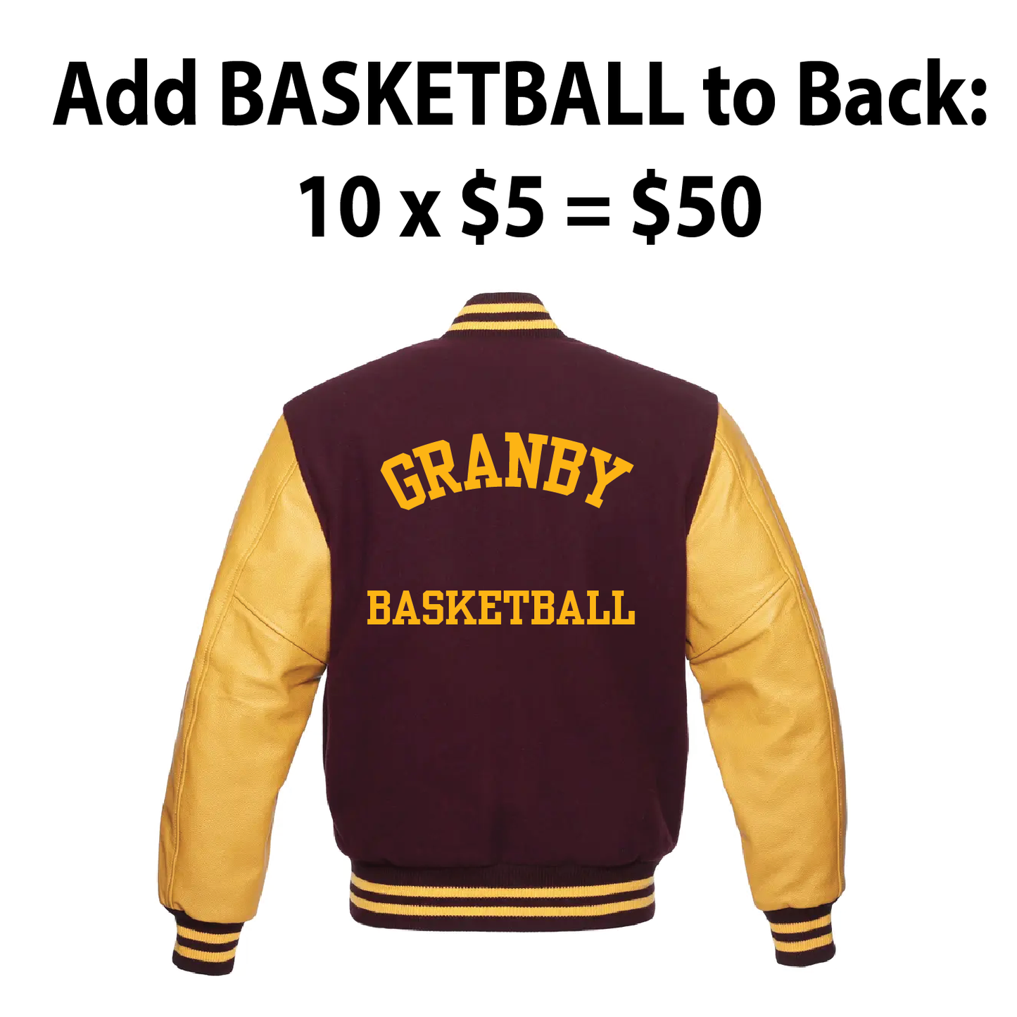 Varsity Jacket: Add BASKETBALL to Back